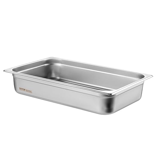 VEVOR 4 Pack Stainless Steel Hotel Pans with lid,Full Size 4 Inch Deep 0.8mm Thick Anti-Jam Commercial Food Pans for Steam Tables, Restaurants, Catering & Industrial Use