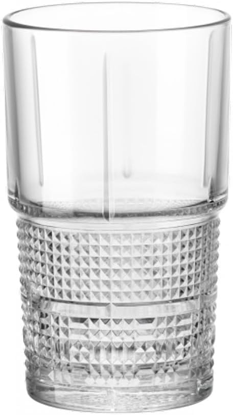 Bormioli Rocco Bartender Novecento Stackable 13.75 oz. Hi-Ball Drinking Glass for Mixed Cocktails, Clear, Set of 4