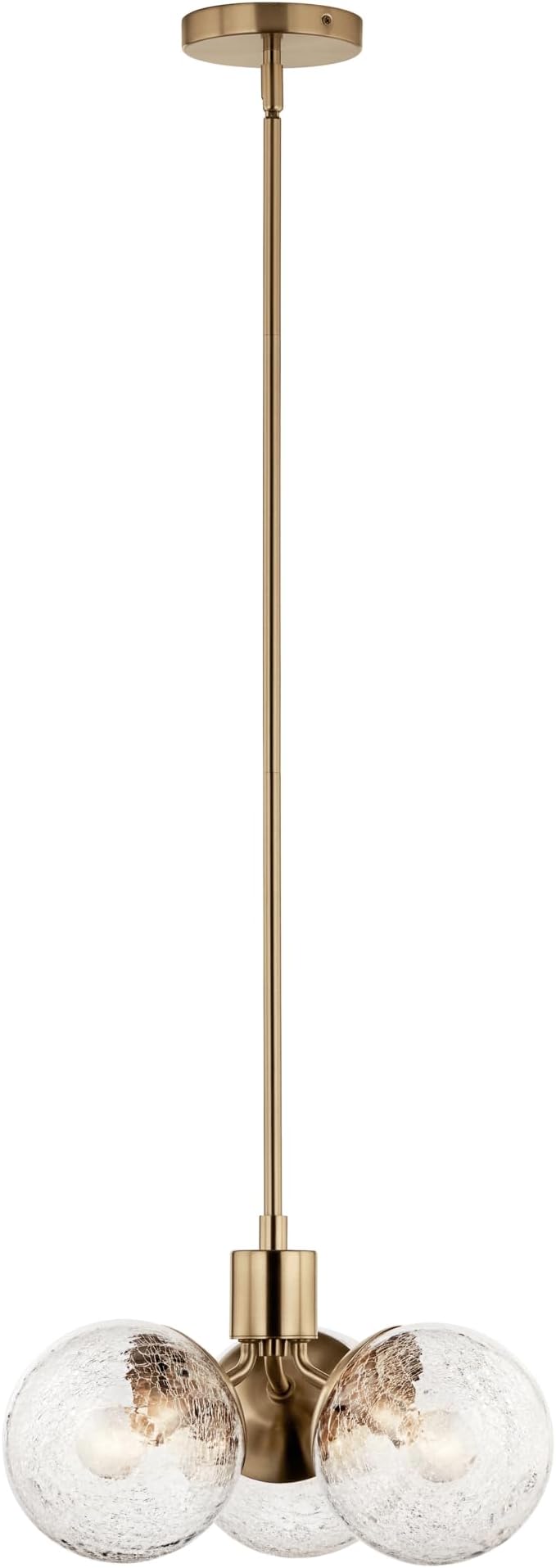 KICHLER Silvarious 3-Light Convertible Pendant, Soft Modern Light with Clear Crackled Glass in Polished Nickel, for Hallway, Dining Nook, Bedroom or Kitchen (9.5" x 16.5"), 52700CPZ