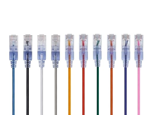 Monoprice Cat6A 25ft 10-Color 10-Pk Patch Cable UTP 30AWG 10G Pure Bare Copper Snagless RJ45 SlimRun Series Ethernet Cable