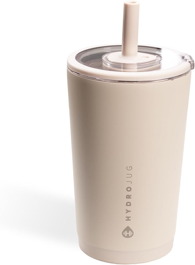 HydroJug Everyday Tumbler 14 oz – Ceramic-Lined Insulated Tumbler with Straw and Soft-Touch Lid, Cup Holder Friendly, Double-Wall Vacuum Insulation, Reusable Travel Cup – Dune