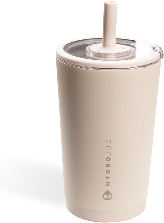 HydroJug Everyday Tumbler 14 oz – Ceramic-Lined Insulated Tumbler with Straw and Soft-Touch Lid, Cup Holder Friendly, Double-Wall Vacuum Insulation, Reusable Travel Cup – Dune