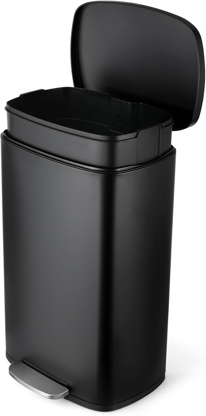 8 Gal Kitchen Trash Can, 30L Recycling or Garbage Bin, Brushed Stainless Steel Waste Basket, Soft&Quiet Close Dustbin, with Step-On Pedal, Removable Inner Bucket, for Home, Office, Living Room