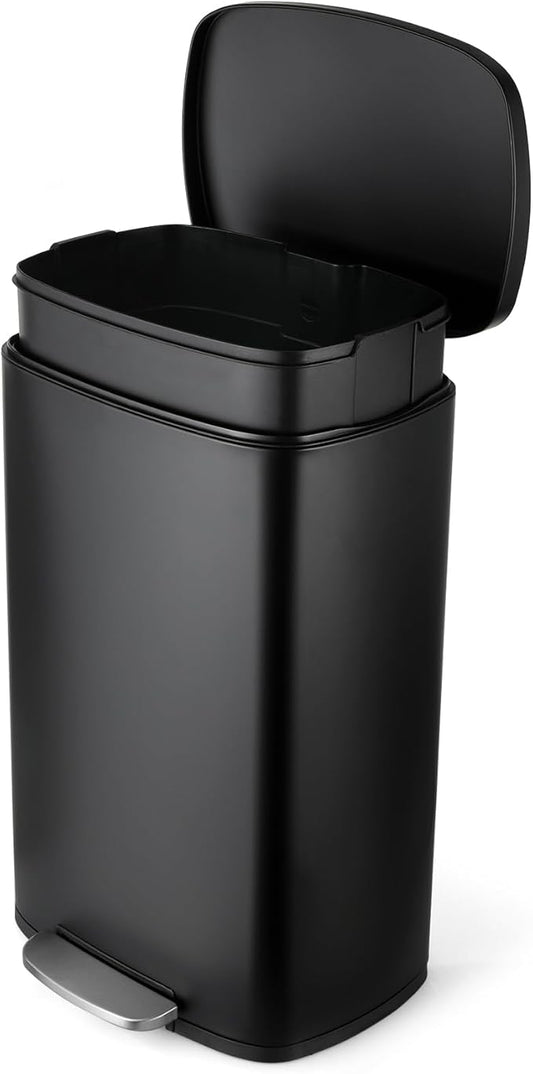 8 Gal Kitchen Trash Can, 30L Recycling or Garbage Bin, Brushed Stainless Steel Waste Basket, Soft&Quiet Close Dustbin, with Step-On Pedal, Removable Inner Bucket, for Home, Office, Living Room