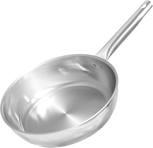 SUNHOUSE 11 Inch Tri-Ply Stainless Steel Frying Pan, Whole-Clad No Coatings Skillet with Stay-cool Handle for Cooking, Durable & Oven Safe to 500°F, Dishwasher Safe, Compatible with All Cooktops