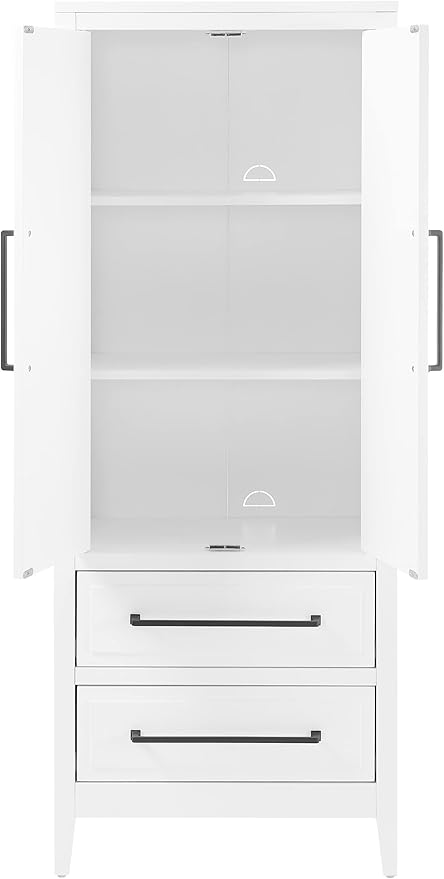 Crosley Furniture Genevieve Pantry Storage Cabinet with Shelves, Kitchen, Dining, or Laundry Room, White