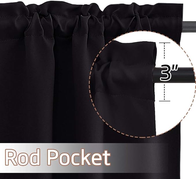 NICETOWN Kitchen Blackout Curtains for Small Window - Thermal Insulated Rod Pocket Privacy Window Tiers for Cafe Office Halloween Present (52" Wide x 18" Length, 2 Panels, Black)