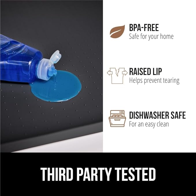 GORILLA GRIP Waterproof Silicone Under Sink Mat with Raised Lip for Kitchen and Bathroom, 31 x 22 in, Cabinet Shelf Liner Stay in Place Mats Dishwasher Safe Drawer Liner, Organizer Tray, Black
