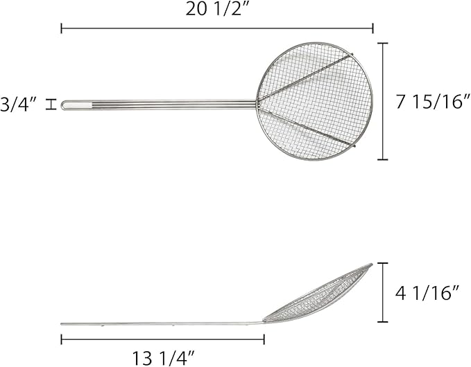 TrueCraftware- 8-Inch Round Wire Skimmer 13" Handle Length Nickel Plated- Kitchen Utensil Food Strainer Skimmer Spoon for Cooking Sieve Sifters Rice Quinoa Pasta Fruits Vegetables etc.