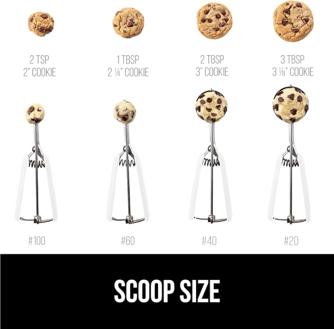 GORILLA GRIP BPA-Free Stainless Steel Cookie Scoop, 1 TBSP Scooper #60, Soft Grip Handle, Easy Food Release, Create Even Portion Sizes, Multipurpose Kitchen Melon Baller, Meatball Spring Scoops, White