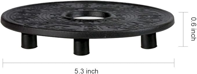 Hwagui - Black Cast Iron Teapot Trivet with Rubber Pegs for Dining and Kitchen Table, 5.5 Inch Diameter