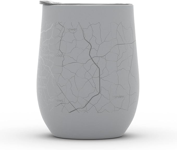 Well Told Engraved Charlotte North Carolina Map Insulated Wine Tumbler, Etched Stainless Steel Cup (12 oz, Dockside Gray) City Map Insulated Tumbler, Custom Insulated Tumbler, Outdoor Drinkware