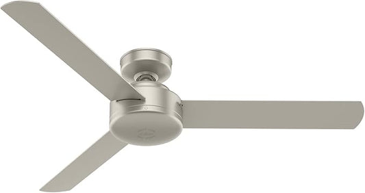 Hunter 52 inch Indoor Ceiling Fan No Light - Modern Ceiling Fan without Light, 3 Blades, Standard Mount, For Bedroom, Living Room, or Kitchen, Wall Control - Presto 50812, Matte Nickel