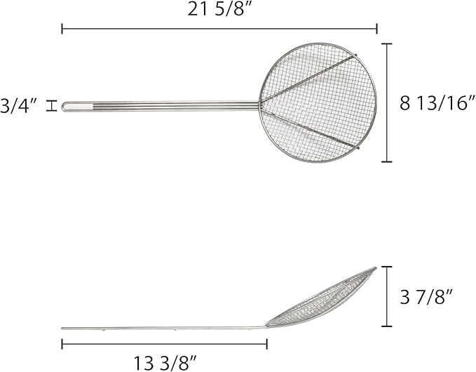 TrueCraftware- 9-Inch Round Wire Skimmer 13" Handle Length Nickel Plated- Kitchen Utensil Food Strainer Skimmer Spoon for Cooking Sieve Sifters Rice Quinoa Pasta Fruits Vegetables etc.