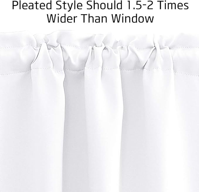 NICETOWN Pure White Bathroom Curtain Valances for Small Window, Rod Pocket Thermal Insulated Mini Sized Window Cover for Kitchen/Office/Thanksgiving, Set of 2, 42" Width x 18" Length