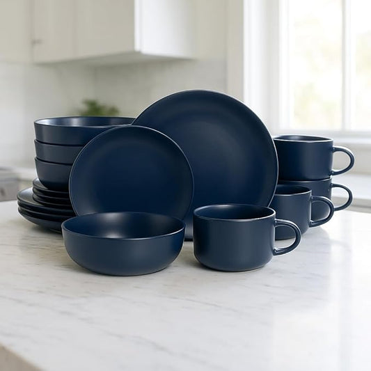 10 Strawberry Street Wazee Matte Coupe Dinnerware Set, 16 pc, Midnight Blue