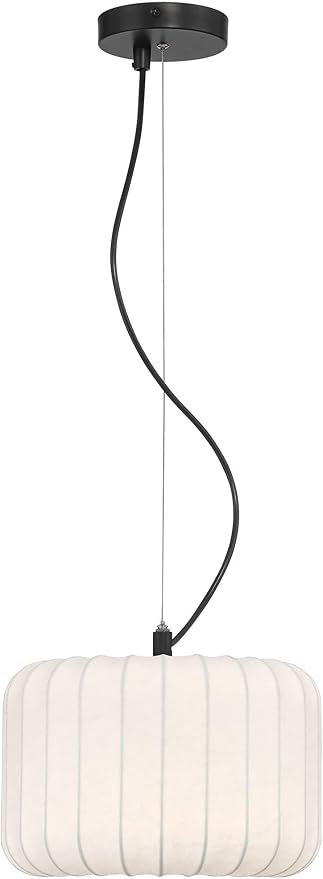 Possini Euro Design Jaime 12" Modern Pendant Ceiling Light Fixture Dining Room Over Table Kitchen Island Foyer Drum Hanging Round Matte Black and White Metal Fabric Hallway Entryway Living Room Mini