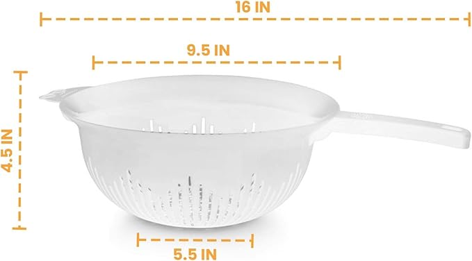 YBM Home 9.75 Inch Plastic Strainer Colander with Long Handle – Made of Food Safe BPA-Free Plastic - Use for Pasta, Noodles, Spaghetti, Vegetables and More 31-1130-white (1, White)