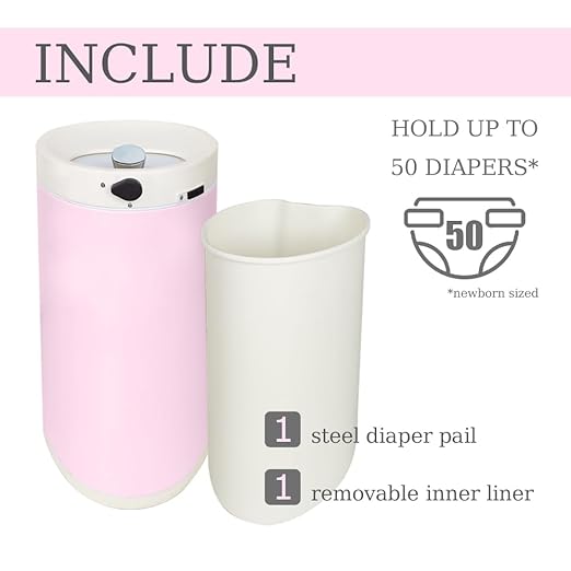 Diaper Pail, Airtight Odor Control Baby Diaper Bin with Childproof Lock, Stainless Steel Garbage Pail with lid, 15 Liter/ 4 Gallon Compact Nursery Trash Can with Removal Inner Liner, Pink