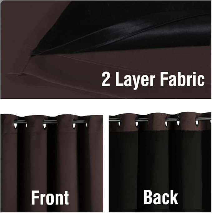H.VERSAILTEX 100% Blackout Curtains 63 Inches Long (2 Layers) Full Light Blocking Window Curtain Draperies with Black Liner for Bedroom Thermal Insulated Soft Thick Silky Grommet 2 Panels, Brown