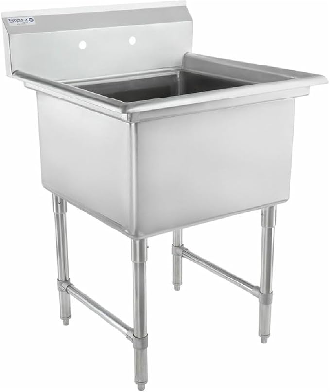 29" Wide Stainless Steel One Compartment Commercial Sink | Prep Utility 24" x 24" Bowl for Restaurant Laundry Hotel | 3.5" Drain Basket, 9.75" Backsplash, 29"W x 29.5"D x 44.25"H, 16 Gauge, NSF