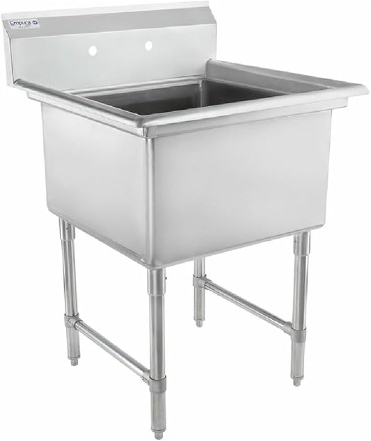 29" Wide Stainless Steel One Compartment Commercial Sink | Prep Utility 24" x 24" Bowl for Restaurant Laundry Hotel | 3.5" Drain Basket, 9.75" Backsplash, 29"W x 29.5"D x 44.25"H, 16 Gauge, NSF