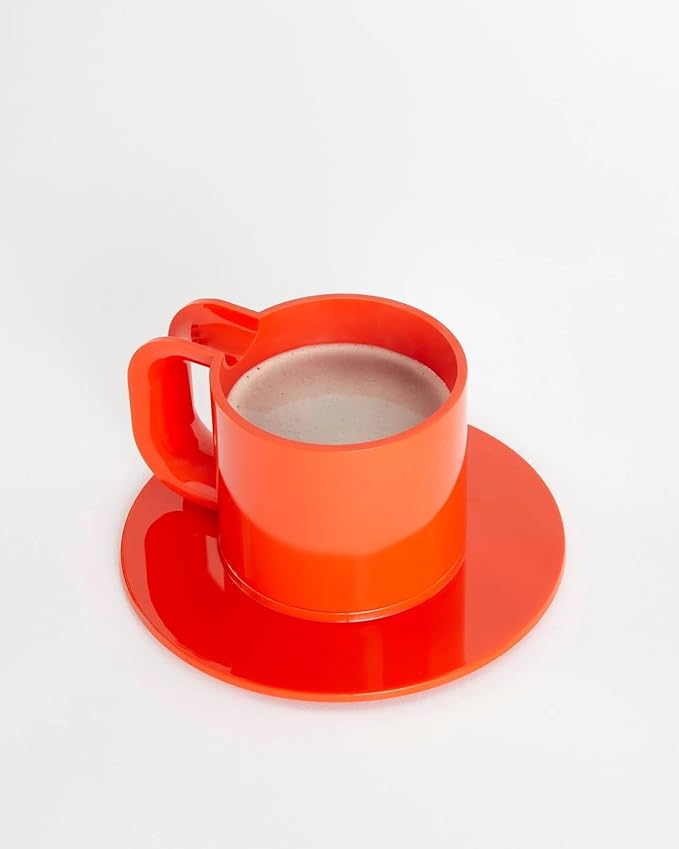 Max 2 | 12-Piece Cups & Saucers Set (6 Cups + 6 Saucers) | Hellerware | Massimo & Lella Vignelli (Red Orange)