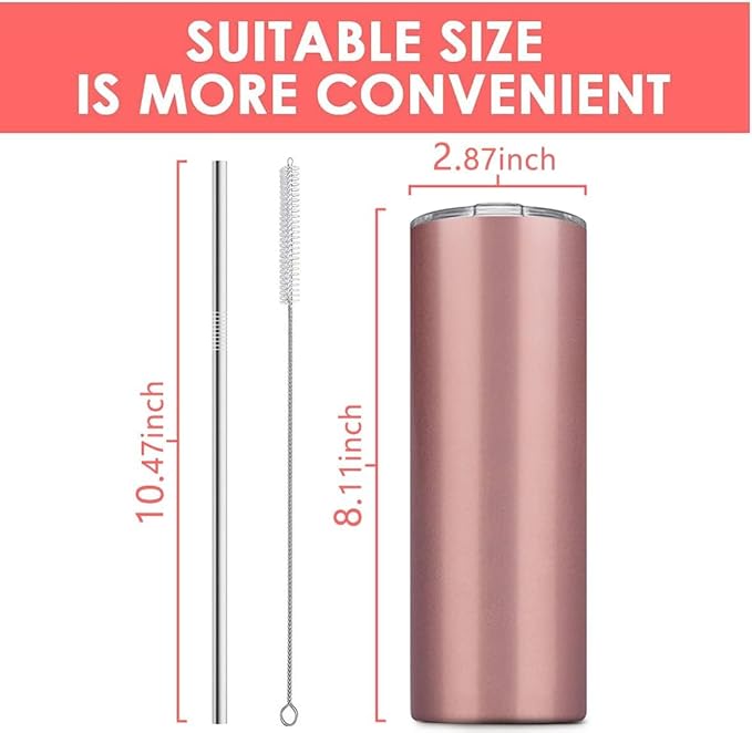 Tumbler with Straw and Lid, Insulated Coffee Travel Mug Tumbler 20 oz Stainless Steel Double Wall Reusable for Iced Drink, Women and Men Gift, Home Office, Outdoor