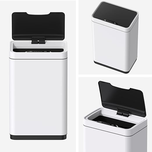 Mbillion Automatic Trash Can Touchless 15 Gallon Motion Sensor Trash Can Stainless Steel Smart Trash Cans with Lid Rectangular Touchless Garbage Can for Kitchen Bedroom Home Office White