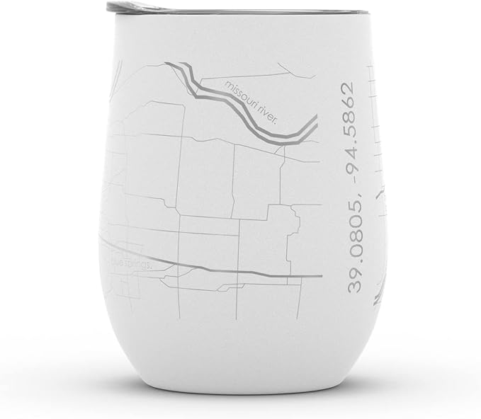 Well Told Engraved Kansas City Missouri Map Insulated Wine Tumbler, Etched Stainless Steel Wine Tumbler (12 oz, White) City Map Insulated Tumbler, Custom Insulated Tumbler, Outdoor Drinkware