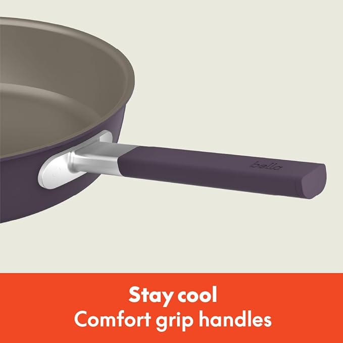bella 9 Piece Ceramic Nonstick Cookware Set, Fits-anywhere™ Kitchenware w EverGood™ Coating, Dishwasher & Oven Safe, All Stovetops Compatible, Stackable Design, Cool Touch Handles, Plum
