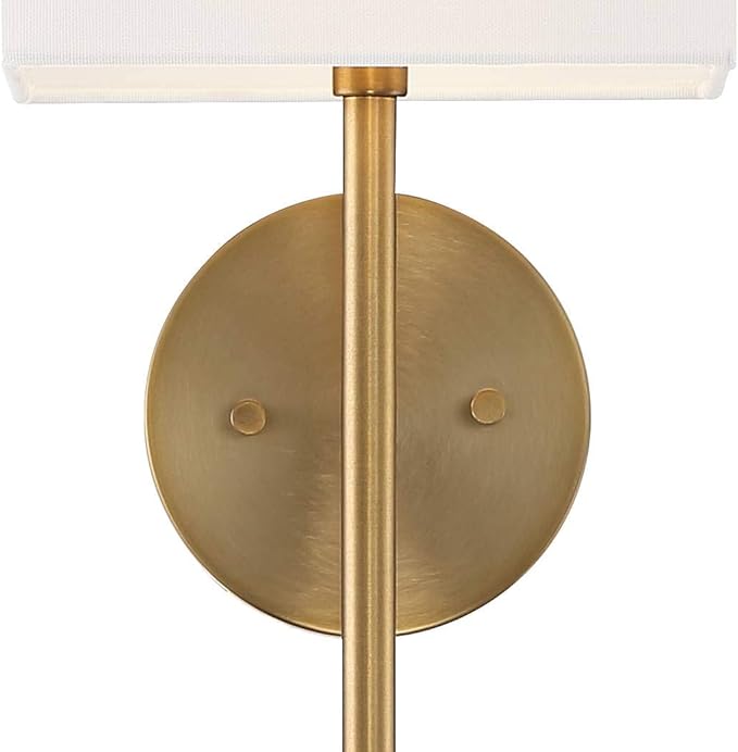 Possini Euro Design Favreau Modern Wall Sconce Lighting Warm Brass Gold Hardwired 16 1/4" High Fixture Rectangular Linen Shade for Bedroom Bedside Living Room Home Hallway Dining Kitchen