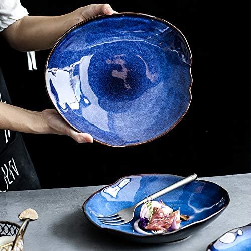 Nordic Ceramic Household Pottery Irregular Salad Platter Klin Glaze Dinner Plate-Set of 4