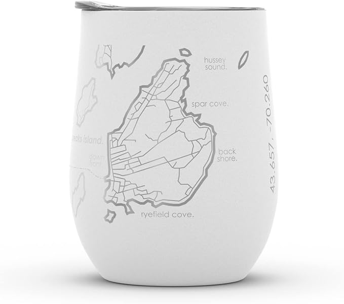 Well Told Engraved Portland Maine Map Insulated Wine Tumbler, Etched Stainless Steel Wine Tumbler (12 oz, White) City Map Insulated Tumbler, Custom Insulated Tumbler, Outdoor Drinkware