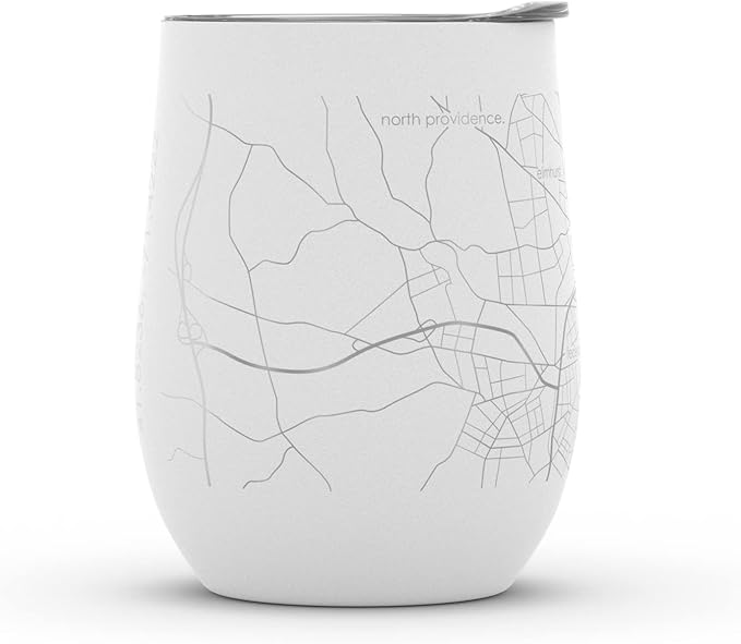 Well Told Engraved Providence Rhode Island Map Insulated Wine Tumbler, Etched Stainless Steel Wine Tumbler (12 oz, White) City Map Insulated Tumbler, Custom Insulated Tumbler, Outdoor Drinkware