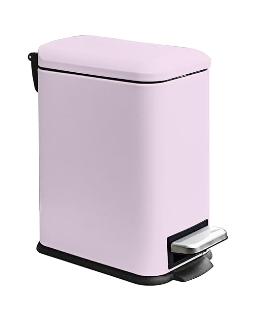 Bathroom Trash Can with Lid, 1.3 Gallon Trash Can with Removable Inner Bucket, Stainless Steel Garbage Can, Soft Close, Slim Pedal Trash Bin for Small Place, 5 Liters, Pink