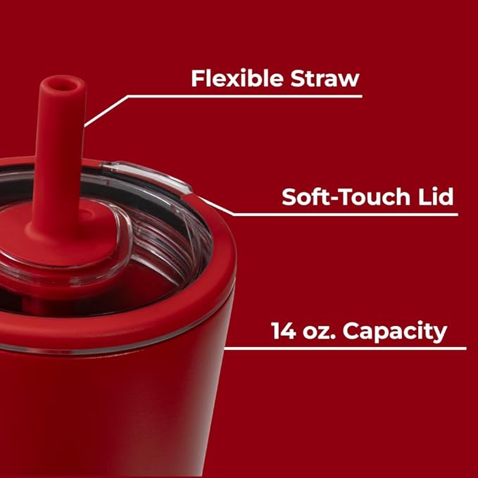 HydroJug Everyday Tumbler 14 oz – Ceramic-Lined Insulated Tumbler with Straw and Soft-Touch Lid, Cup Holder Friendly, Double-Wall Vacuum Insulation, Reusable Travel Cup – Alumni Red