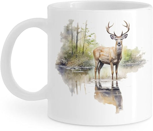 Coffee Mugs Deer Pattern Ceramic Latte Mug with Handle 11 OZ for Men Women for Latte Cappuccino Cocoa Milk Dishwasher & Microwave Safe