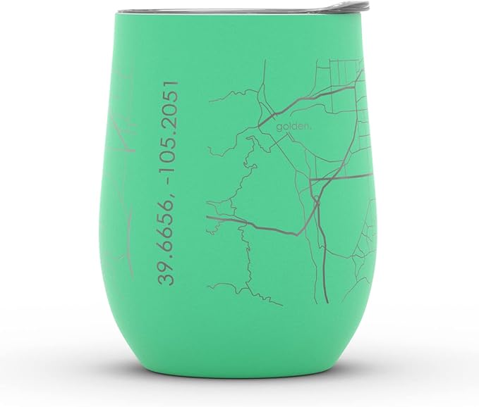 Well Told Engraved Denver Colorado Map Insulated Wine Tumbler, Etched Stainless Steel Cup (12 oz, Sunday Green) City Map Insulated Tumbler, Custom Insulated Tumbler, Outdoor Drinkware