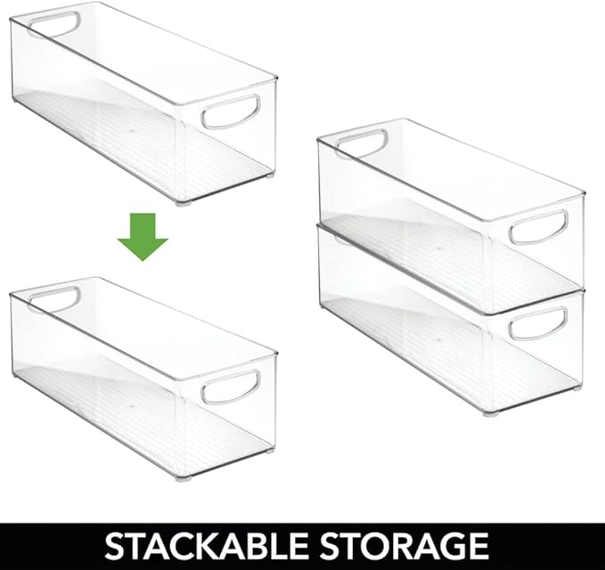 mDesign Plastic Stackable Kitchen Organizer - Storage Bin with Handles for Refrigerator, Freezer, Cabinet, and Pantry Shelves Organization - Food Container - 2 Pack - Clear