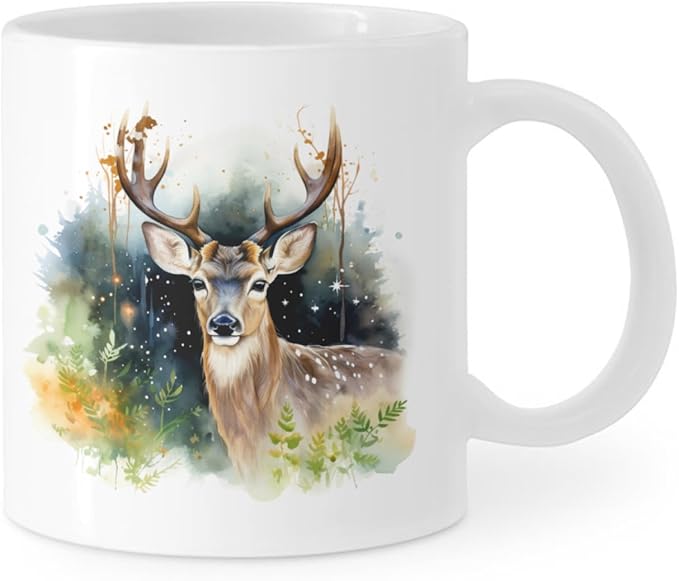 Coffee Mugs Deer Pattern Ceramic Latte Mug with Handle 11 OZ for Men Women for Latte Cappuccino Cocoa Milk Dishwasher & Microwave Safe