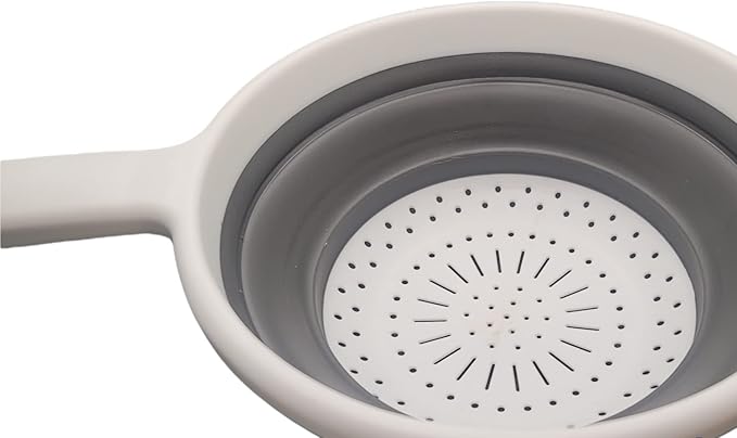 Handy Housewares 8" Round Space Saving Collapsible Silicone Kitchen Colander Food Strainer with Handle - White (2 Pack)