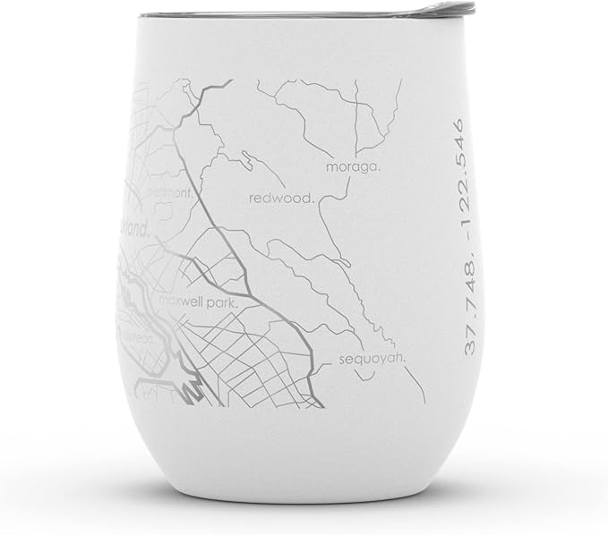 Well Told Engraved San Francisco California Map Insulated Wine Tumbler, Etched Stainless Steel Wine Tumbler (12 oz, White) City Map Insulated Tumbler, Custom Insulated Tumbler, Outdoor Drinkware