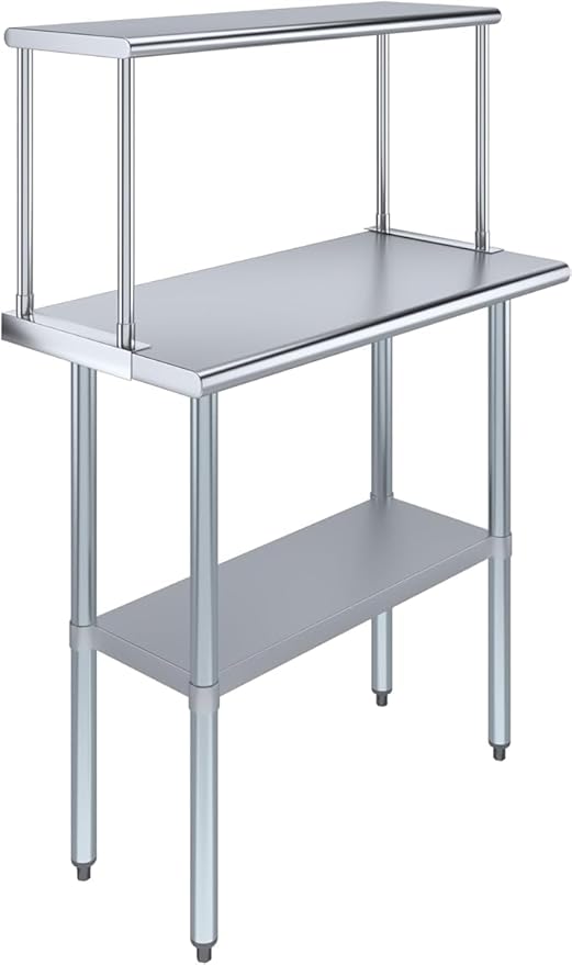 Stainless Steel Work Table with Wide Single Tier Overshelf | Metal Kitchen Prep Table & Shelving Combo (18" x 36" Work Table + 12" Overshelf)