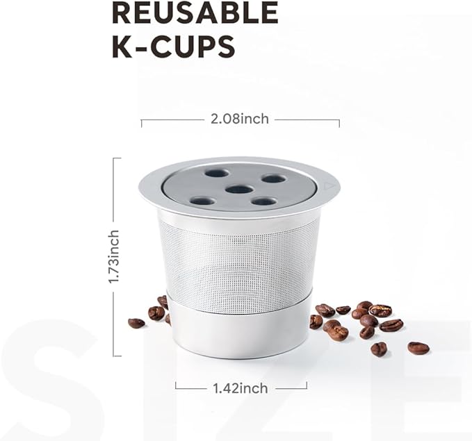 2 Pack Stainless Steel Reusable K Cups for K eurig Supreme & Supreme Plus, Five Hole Universal K-eurig Reusable Refillable coffee pod filter with A Stainless Steel Spoon