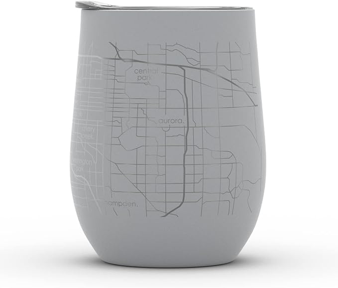 Well Told Engraved Denver Colorado Map Insulated Wine Tumbler, Etched Stainless Steel Cup (12 oz, Dockside Gray) City Map Insulated Tumbler, Custom Insulated Tumbler, Outdoor Drinkware
