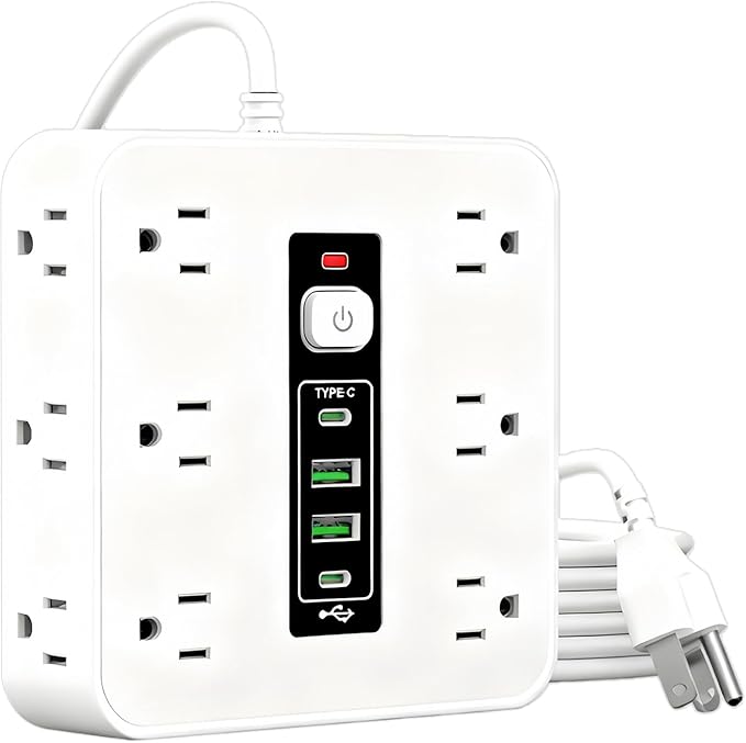 Electrical Outlet Strip - Electricity Management | Outlet Strip with Surge Protection | for Desk Home Dorm Kitchen Wall Living Room Behind Couch TV Phone Refrigerator