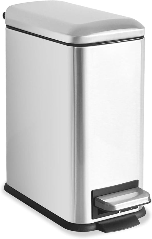 Bathroom Trash Can，5L/1.3 Gallon Trash Can with Removable Liner Bucket, Foot Pedal, Stainless Steel Small Garbage can with Lid for Bathroom,Bedroom,Home Office,Silver