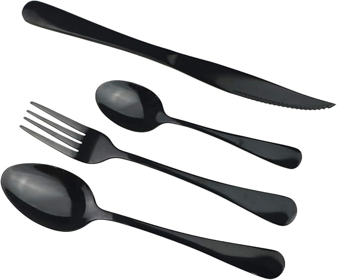 Gugrida Black Reusable Utensils, Healthy & Eco-Friendly 8 Pieces Portable Stainless Steel Flatware Tableware Set, Portable Travel Camping Cutlery Knife Fork Spoon Straws Set（Steak Knife）