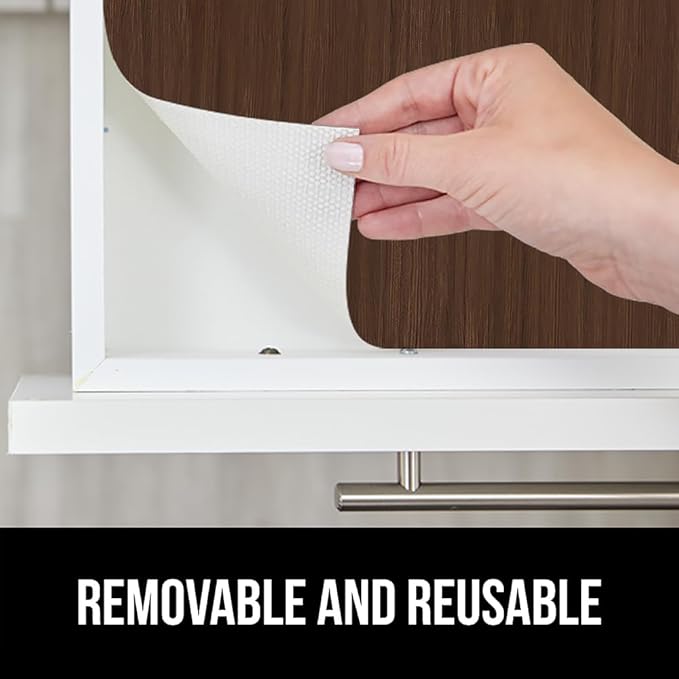 GORILLA GRIP DripGuard Shelf Liner, Non Adhesive Drawer and Kitchen Cabinet Protector, Slip Resistant BPA Free Smooth Surface Plastic Liners for Cabinets, Bathrooms, Closets, 12x120 Inch, Wood